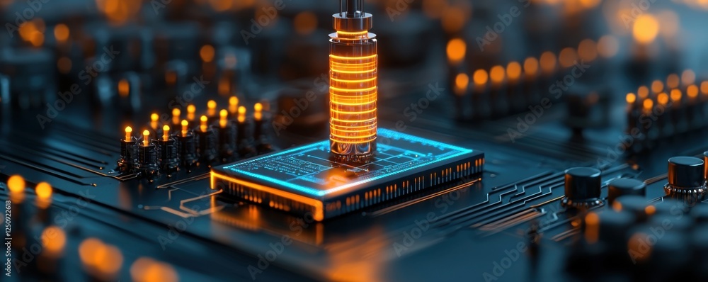 Poster futuristic smart grid infrastructure powered by intricate energy efficient microchips and semiconduc