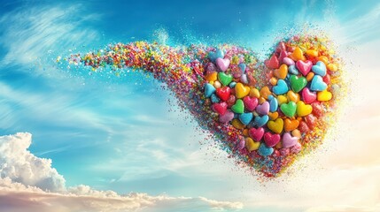 Colorful Heart Made of Candy Hearts and Sprinkles in the Sky