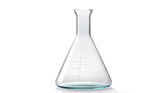 Laboratory Erlenmeyer Flask With Blue Liquid Isolated on Black Background for Scientific and Educational Use