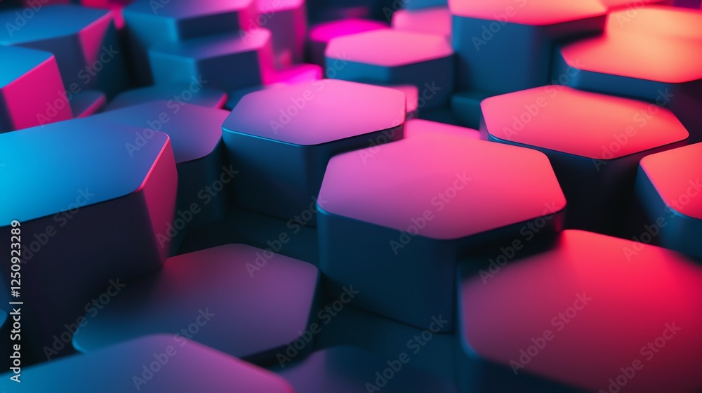 Poster abstract background with a hexagonal pattern in blue and pink.
