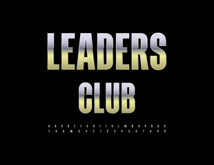 Vector Premium sign Leaders Club. Fashion Silver Font. Elegant Metallic Alphabet Letters and Numbers set.