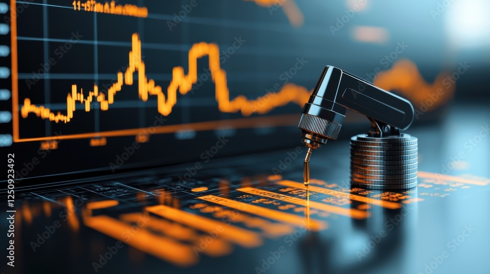 Aufkleber market analysis and petroleum economics data displayed on a digital screen or dashboard showing fina