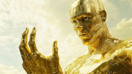 A humanoid android covered in golden circuitry.