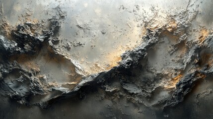 Abstract grey, gold textured landscape; cosmic background, art print