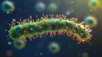 Fototapeta premium Microscopic view of a virus with spiky surface.