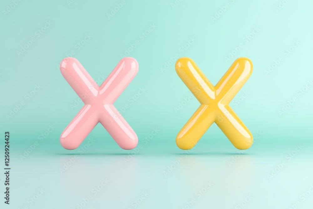 Poster colorful 3d x shapes studio setting digital art minimalist style front view creative design concepts