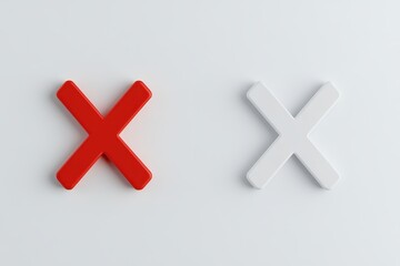 Obraz premium Contrasting red and white x shapes minimalist design modern art indoor close-up visual contrast