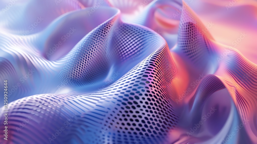 Aufkleber abstract 3d render of a wavy, grid-like surface with a vibrant, iridescent color scheme.