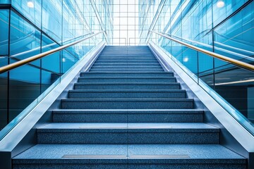 Modern glass building stairway success ascent