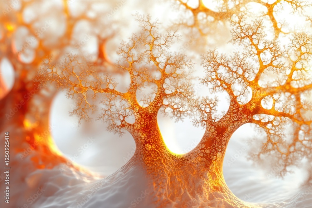 Poster intricate fractal tree structures in vibrant orange, resembling a network of veins or capillaries.