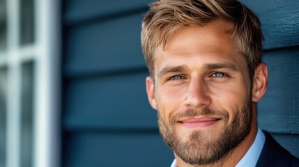 Fototapeta premium Portrait of a friendly and approachable businessman dressed in a formal suit and tie exuding confidence and professionalism in a studio setting
