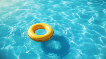 Yellow Inflatable Ring Floating on Clear Blue Swimming Pool Water