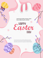 Happy Easter Day banner, poster, and template with a flower and easter egg design vector illustration.
