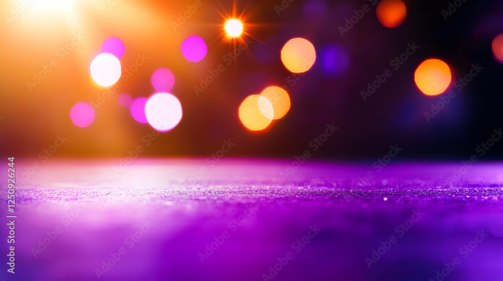Aufkleber abstract glowing bokeh on a purple surface with bright warm light at the left corner. can be used as