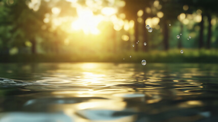A tranquil water surface with a blurred effect, where sunlight dances on gentle waves, creating a calming ambiance for design elements and marketing visuals.