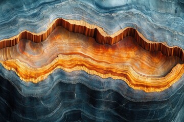 Obraz premium Striking layers of blue, orange, and brown rock formations create a mesmerizing geological abstract.