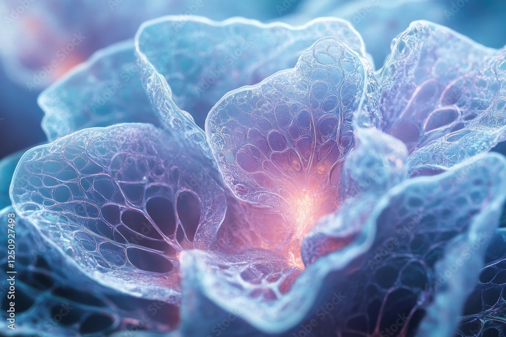 Poster abstract close-up of a translucent, glowing flower with intricate, vein-like structures.