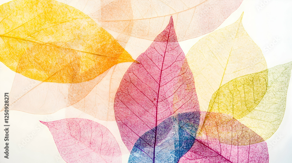 Aufkleber colorful leaves overlapping creating an abstract pattern on a bright background for seasonal design 