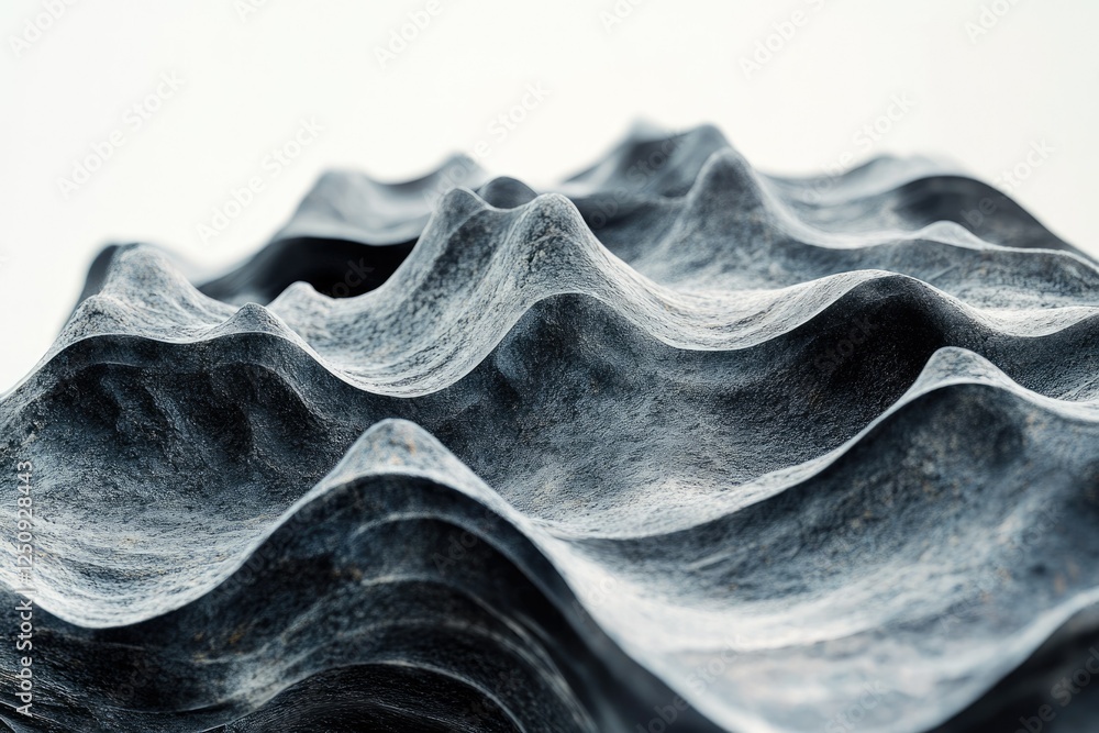 Poster abstract dark gray textured waves resembling a mountainous landscape, creating a visually striking a