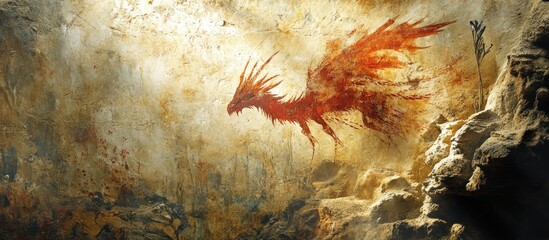 Cave Painting Red Dragon Soaring, Ancient Art