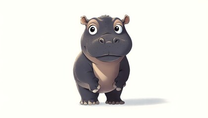 Fototapeta premium Adorable Baby Hippopotamus Standing Against White Background