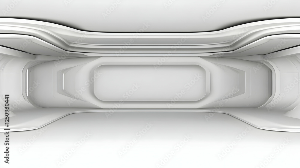 Poster futuristic all-white interior with a unique design for creative projects and concepts, providing a c