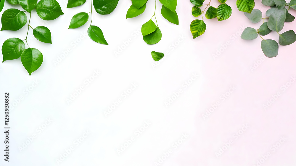 Aufkleber green leaves and branches frame a blank canvas, perfect for adding text or a nature-themed message f