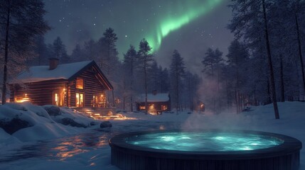 A serene Nordic spa scene.