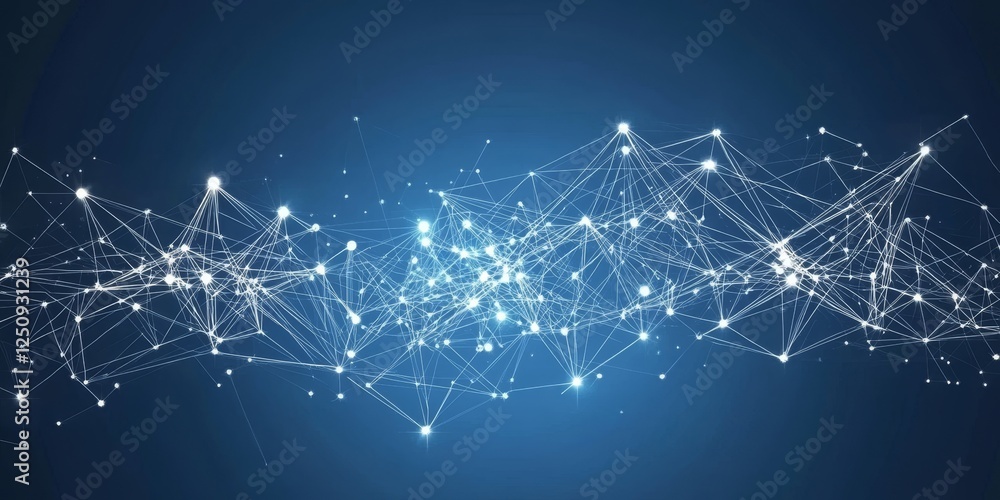 Poster abstract technology, network connections, data science and futuristic communication, sparkling nodes