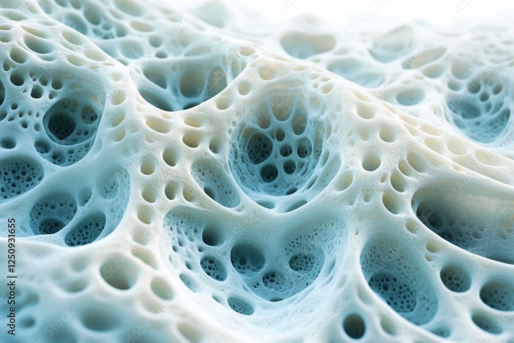 Poster abstract image of a porous, textured surface resembling bone or sponge structure.