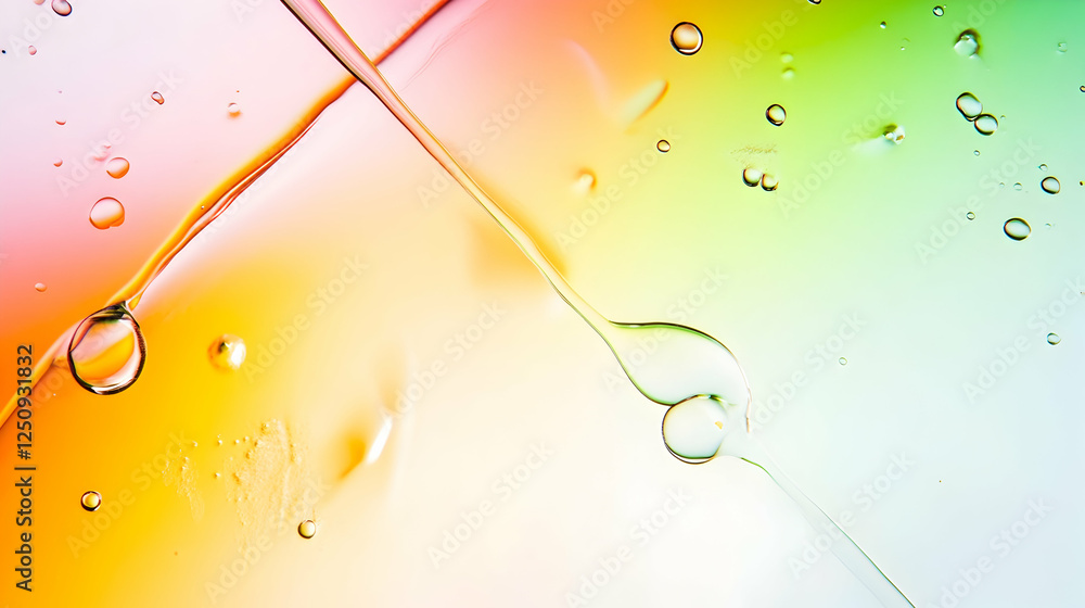 Aufkleber liquid lines form abstract shapes with droplets on a colorful gradient for backgrounds, science and 