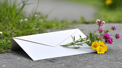 Lost letter with flowers on walkway, showing fragility. For blog or social media content discussing communication or sensitive topics