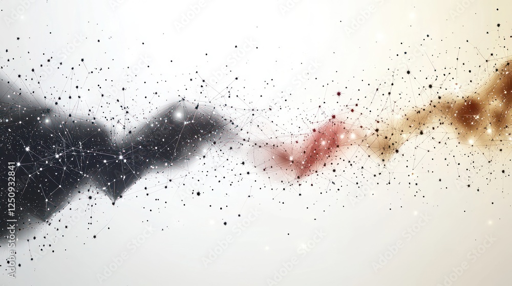 Poster abstract swirling nebula with connected particles.
