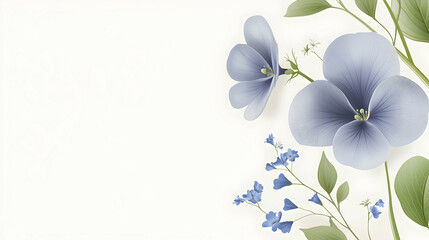 Serene blue flowers and greenery are arranged against a white background, creating a tranquil mood for wedding stationery or art prints
