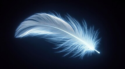 Naklejka premium A glowing white feather in darkness.