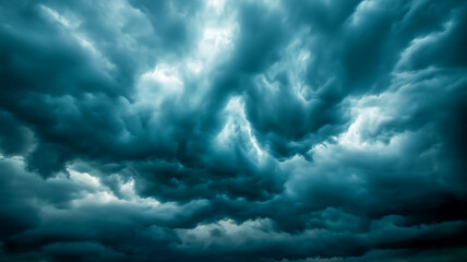 Dramatic storm clouds swirling in a dark sky overhead