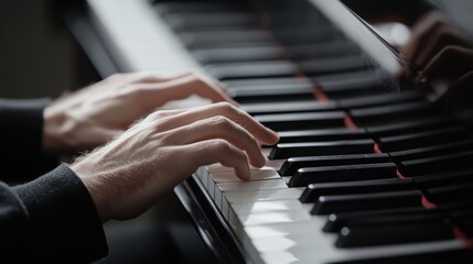 Obraz premium Person playing piano hands creating elegant melody in a well-lit room
