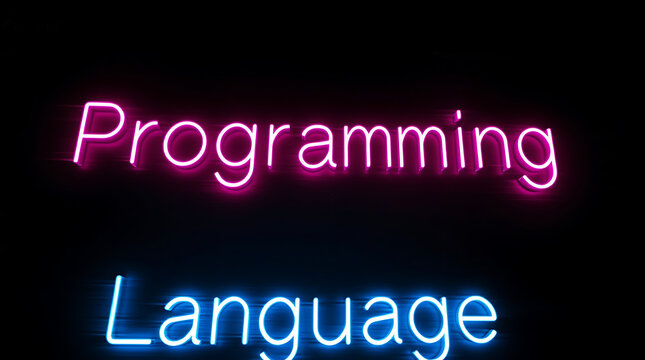 Programming Languages and High-Tech Development, coding, software development, neon sign, futuristic tech, programming concepts, JavaScript, Python, Java, C++, HTML, CSS, coding background.
