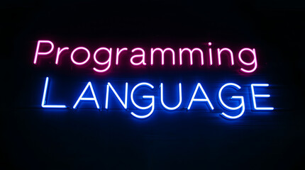 Programming Languages and High-Tech Development, coding, software development, neon sign, futuristic tech, programming concepts, JavaScript, Python, Java, C++, HTML, CSS, coding background.