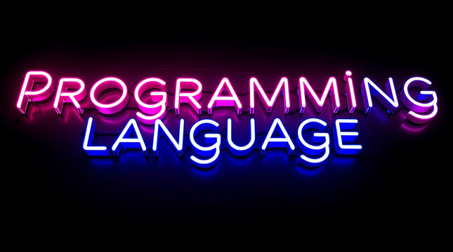 Programming Languages and High-Tech Development, coding, software development, neon sign, futuristic tech, programming concepts, JavaScript, Python, Java, C++, HTML, CSS, coding background.