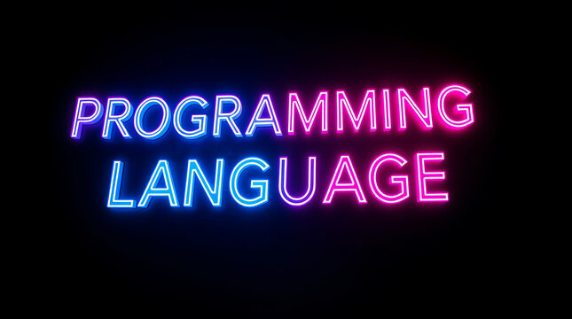 Programming Languages and High-Tech Development, coding, software development, neon sign, futuristic tech, programming concepts, JavaScript, Python, Java, C++, HTML, CSS, coding background.