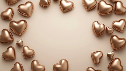 Golden Heart Shapes on Light Background for Love and Romance Theme