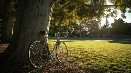 Fototapeta premium Park bicycle sunset leisure tree outdoor serene