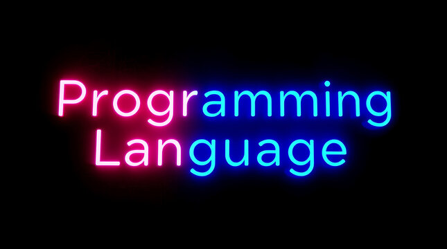 Programming Languages and High-Tech Development, coding, software development, neon sign, futuristic tech, programming concepts, JavaScript, Python, Java, C++, HTML, CSS, coding background.