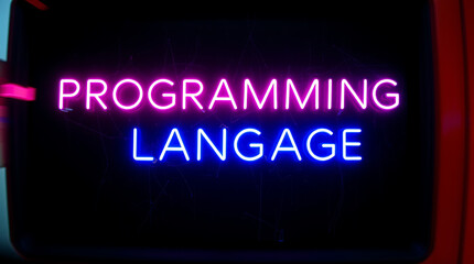 Programming Languages and High-Tech Development, coding, software development, neon sign, futuristic tech, programming concepts, JavaScript, Python, Java, C++, HTML, CSS, coding background.