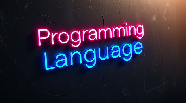 Programming Languages and High-Tech Development, coding, software development, neon sign, futuristic tech, programming concepts, JavaScript, Python, Java, C++, HTML, CSS, coding background.
