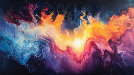 Abstract fiery cosmic swirls, digital art, vibrant colors, dark background, website banner