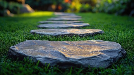 A pathway made of square stone slabs,