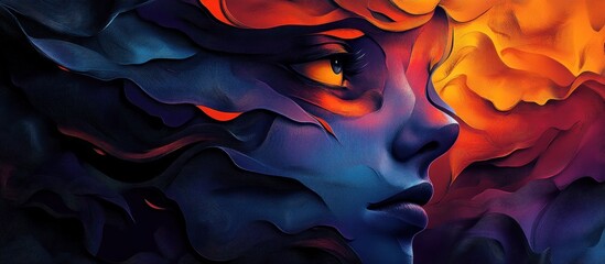 Obraz premium Abstract female portrait, fiery background, digital art, website banner