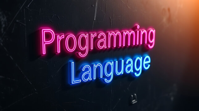 Programming Languages and High-Tech Development, coding, software development, neon sign, futuristic tech, programming concepts, JavaScript, Python, Java, C++, HTML, CSS, coding background.